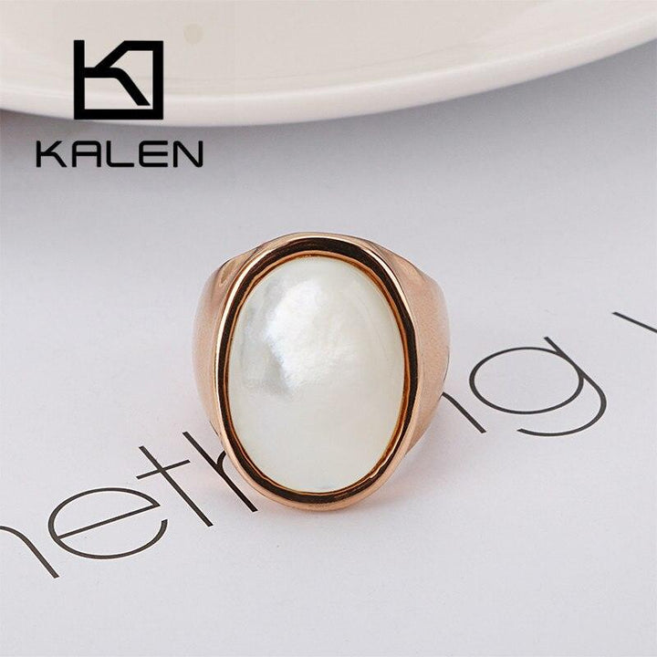 KALEN New Stainless Steel Big Chunky Rings For Women Girl Charm Oval White Shell Anillos Fashion Jewelry Wedding Bands Gifts.