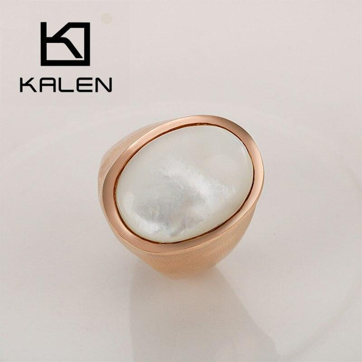 KALEN New Stainless Steel Big Chunky Rings For Women Girl Charm Oval White Shell Anillos Fashion Jewelry Wedding Bands Gifts.