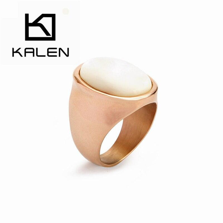 KALEN New Stainless Steel Big Chunky Rings For Women Girl Charm Oval White Shell Anillos Fashion Jewelry Wedding Bands Gifts.