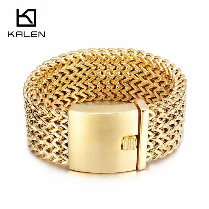 KALEN New Stainless Steel Link Chain Bracelets High Polished Dubai Gold Color Mesh Bracelets Men Cool Jewelry Accessories Gifts.