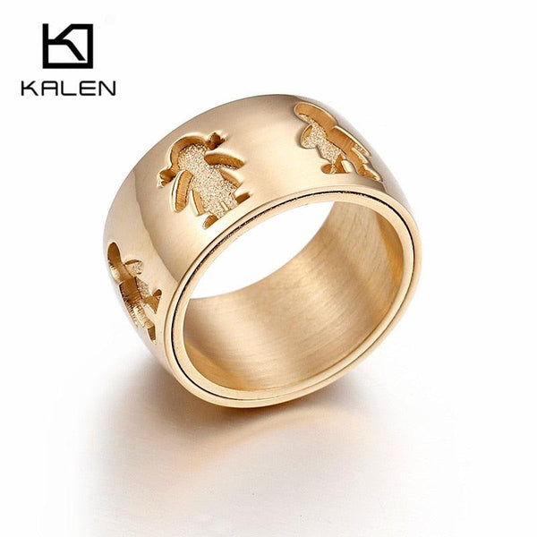 Kalen New Stainless Steel Little Girl &amp; Boy 12mm Width Rings For Women Good Quality Engagement Finger Rings For Family Love.