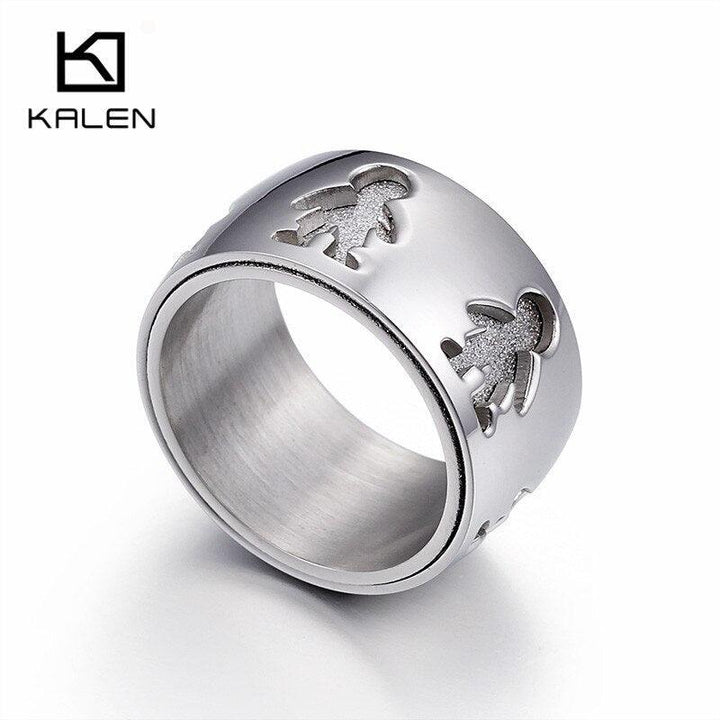 Kalen New Stainless Steel Little Girl &amp; Boy 12mm Width Rings For Women Good Quality Engagement Finger Rings For Family Love.