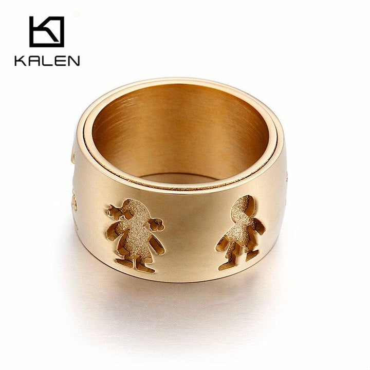 Kalen New Stainless Steel Little Girl &amp; Boy 12mm Width Rings For Women Good Quality Engagement Finger Rings For Family Love.