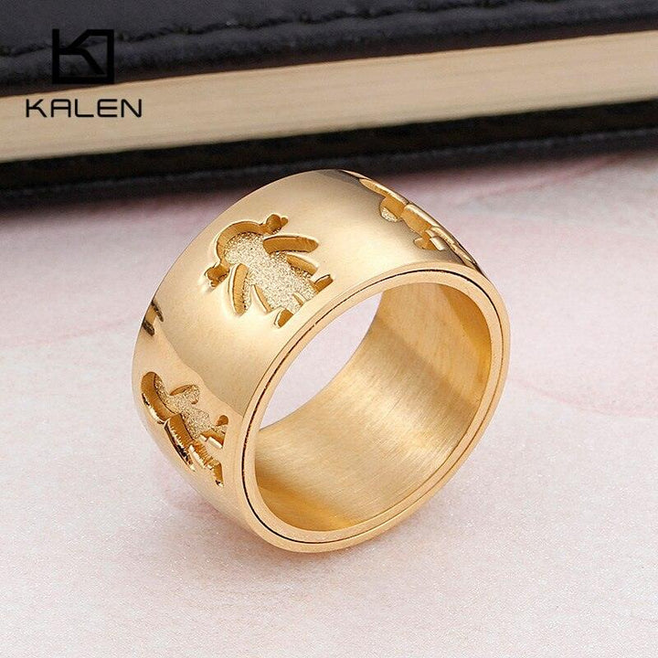 Kalen New Stainless Steel Little Girl &amp; Boy 12mm Width Rings For Women Good Quality Engagement Finger Rings For Family Love.