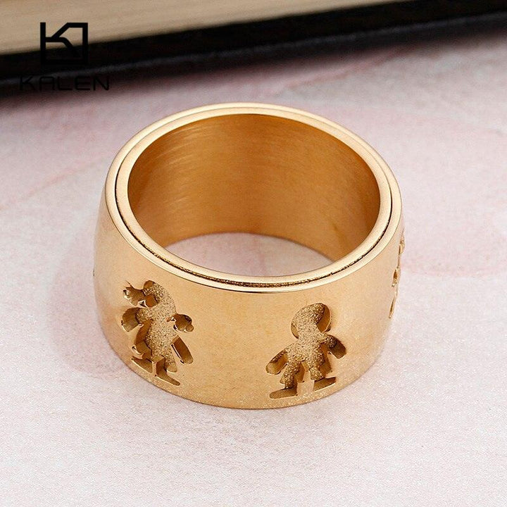 Kalen New Stainless Steel Little Girl &amp; Boy 12mm Width Rings For Women Good Quality Engagement Finger Rings For Family Love.