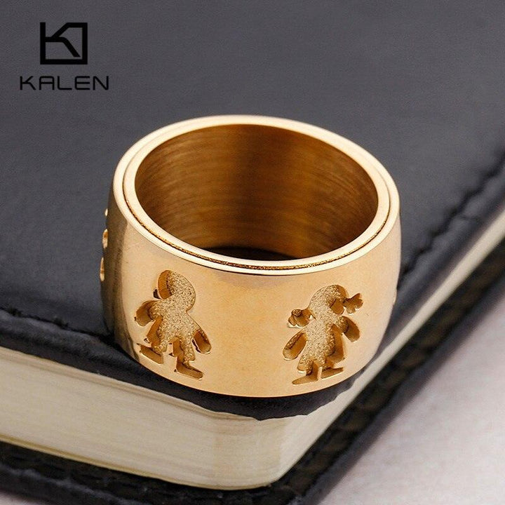 Kalen New Stainless Steel Little Girl &amp; Boy 12mm Width Rings For Women Good Quality Engagement Finger Rings For Family Love.