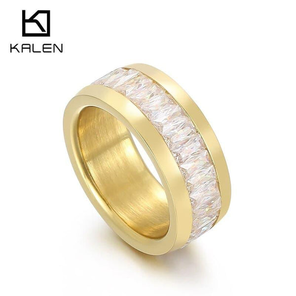 Kalen New Stainless Steel Ring Crystal Zircon Gold Rings For Women Exquisite Gift Wedding Party Jewelry.