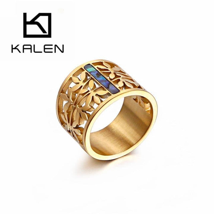 KALEN New Stainless Steel Rings For Women Fashion Hollow Branch Flower Gold Color Rings Mujer Bague Party Jewelry.
