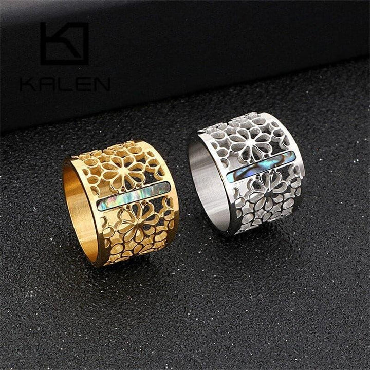 KALEN New Stainless Steel Rings For Women Fashion Hollow Branch Flower Gold Color Rings Mujer Bague Party Jewelry.