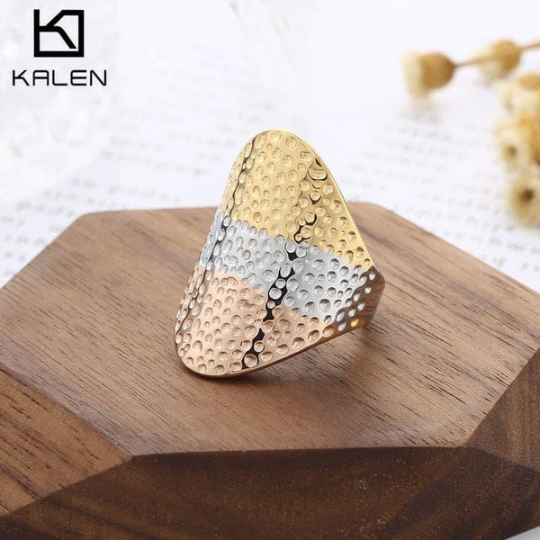 KALEN New Vintage Wide Polka Dot Mixed Color Stainless Steel Ring For Women Exaggerated Personality Wind Punk Party Jewelry.