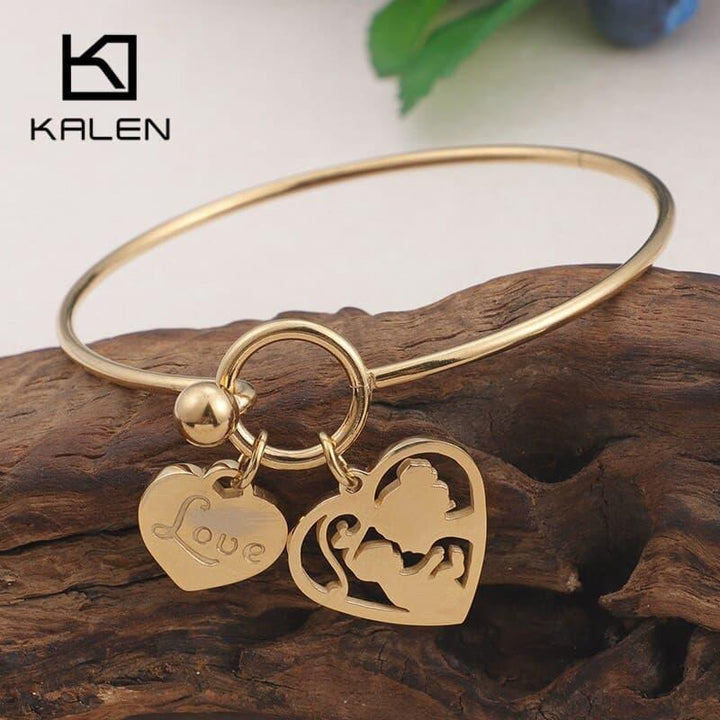 KALEN New Women Mother Love Heart Bangles Bracelets Gold Color Stainless Steel Mom &amp; Child Bangles Women Summer Jewelry Gifts.