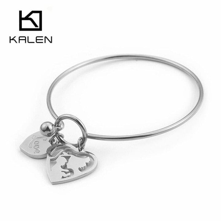 KALEN New Women Mother Love Heart Bangles Bracelets Gold Color Stainless Steel Mom &amp; Child Bangles Women Summer Jewelry Gifts.