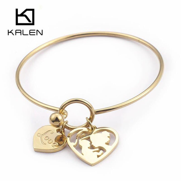 KALEN New Women Mother Love Heart Bangles Bracelets Gold Color Stainless Steel Mom &amp; Child Bangles Women Summer Jewelry Gifts.