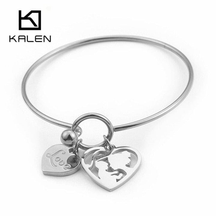 KALEN New Women Mother Love Heart Bangles Bracelets Gold Color Stainless Steel Mom &amp; Child Bangles Women Summer Jewelry Gifts.