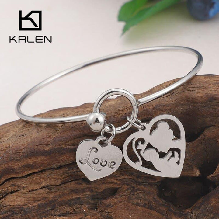 KALEN New Women Mother Love Heart Bangles Bracelets Gold Color Stainless Steel Mom &amp; Child Bangles Women Summer Jewelry Gifts.