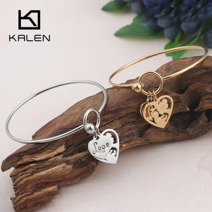 KALEN New Women Mother Love Heart Bangles Bracelets Gold Color Stainless Steel Mom &amp; Child Bangles Women Summer Jewelry Gifts.