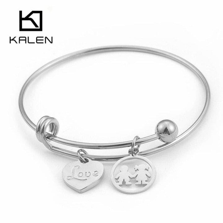 KALEN New Women Mother Love Heart Bangles Bracelets Gold Color Stainless Steel Mom &amp; Child Bangles Women Summer Jewelry Gifts.