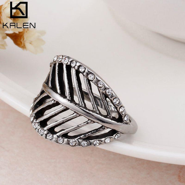 Kalen New Zircon Leaf Ring Female Hollow Out Minimalism Jewelry Birthday Gift Кольцо Stainless Steel Ring.