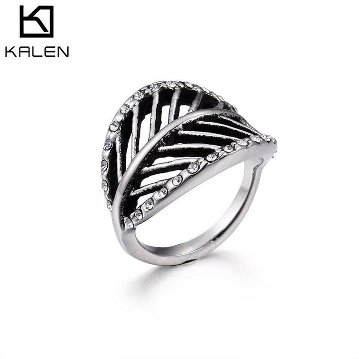 Kalen New Zircon Leaf Ring Female Hollow Out Minimalism Jewelry Birthday Gift Кольцо Stainless Steel Ring.