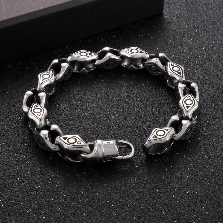 KALEN Niche Design Circle Triangle Pattern Hand Jewelry Retro Fashion Creative Titanium Steel Men's Geometric Diamond Bracelet.