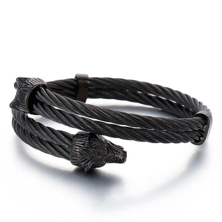 Kalen Nordic Viking Wolf Head Open Cuff Bangles Trend Punk Stainless Steel Men's Bracelet On Hand Pirate Accessories.