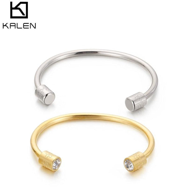 Kalen Open Zircon Cuff Bracelet Bangle Gold Silver Color Stainless Steel Zircon Simplicity Bangle for Women Fashion Jewelry.