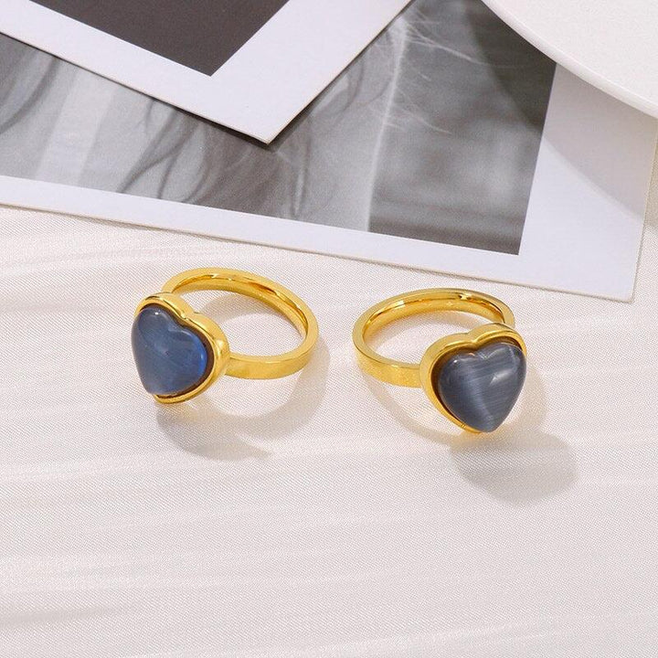 Kalen Peach Heart Ring 7 Color Vintage Heart Stone Ring Size 6#-9# for Women Party Rings.