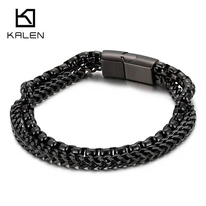 Kalen Popcorn Chain Double Link Combination Stainless Steel 200mm Men's Punk Bracelet Jewelry.