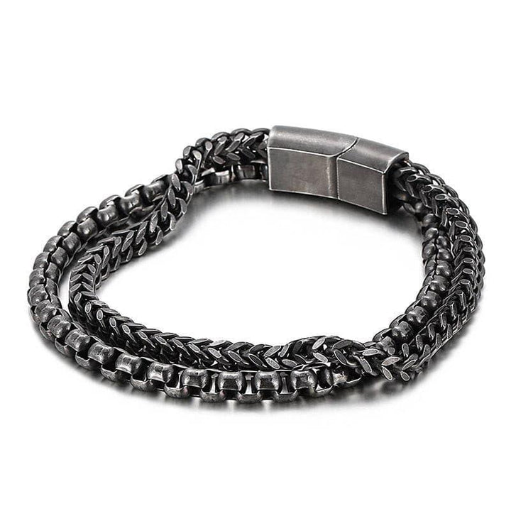 Kalen Popcorn Chain Double Link Combination Stainless Steel 200mm Men's Punk Bracelet Jewelry.