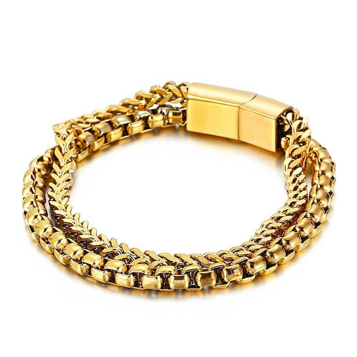 Kalen Popcorn Chain Double Link Combination Stainless Steel 200mm Men's Punk Bracelet Jewelry.