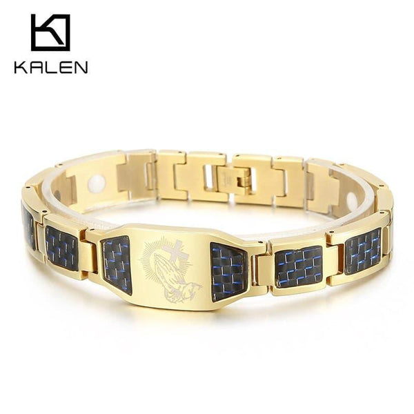 KALEN Prayer Hand Bracelet Men Christian Stainless Steel Religion Jewelry.