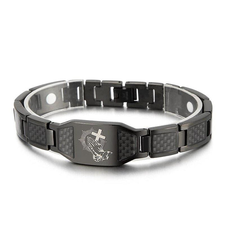 KALEN Prayer Hand Bracelet Men Christian Stainless Steel Religion Jewelry.