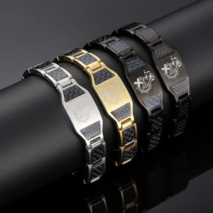 KALEN Prayer Hand Bracelet Men Christian Stainless Steel Religion Jewelry.