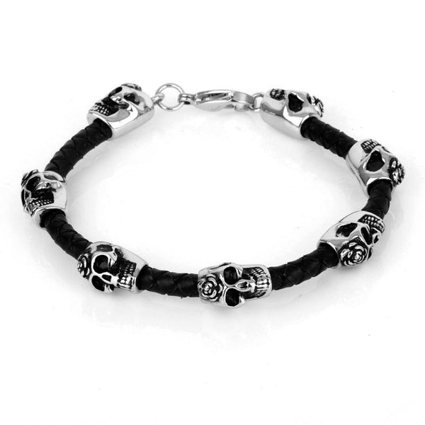 KALEN Punk 10mm Cowhide Leather Stainless Steel Skull Bracelet for Men - kalen