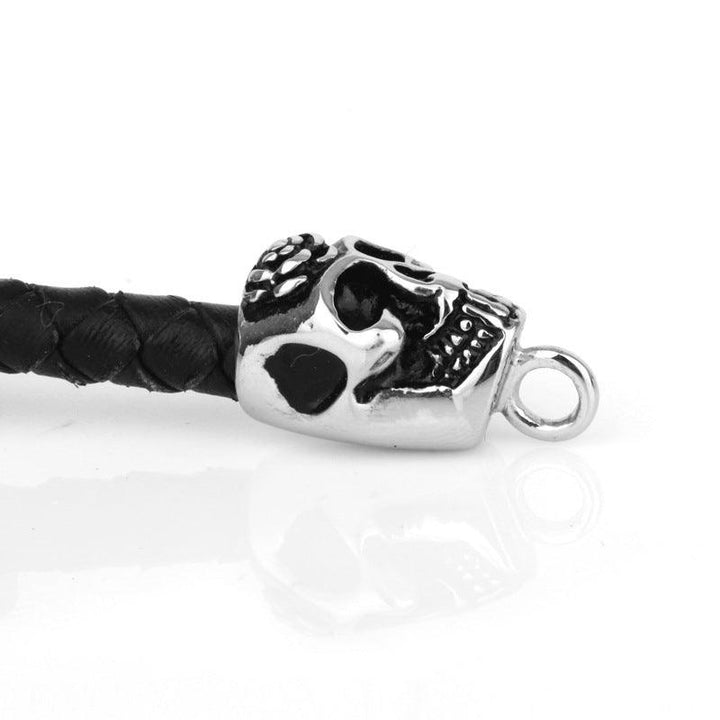 KALEN Punk 10mm Cowhide Leather Stainless Steel Skull Bracelet for Men - kalen