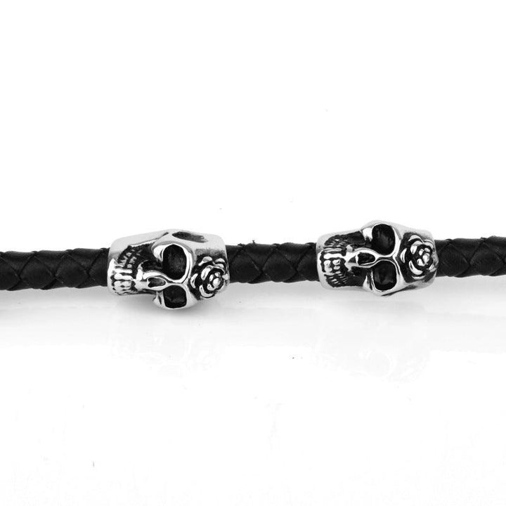 KALEN Punk 10mm Cowhide Leather Stainless Steel Skull Bracelet for Men - kalen