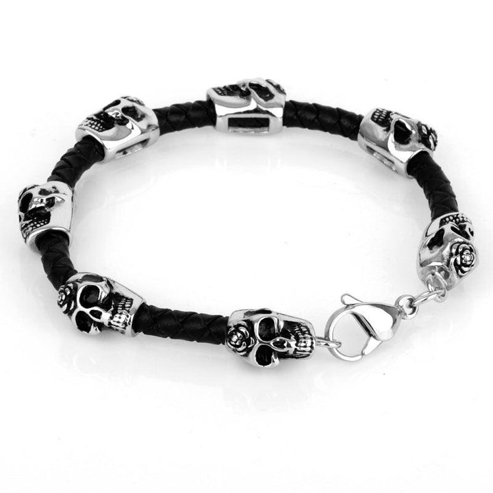 KALEN Punk 10mm Cowhide Leather Stainless Steel Skull Bracelet for Men - kalen