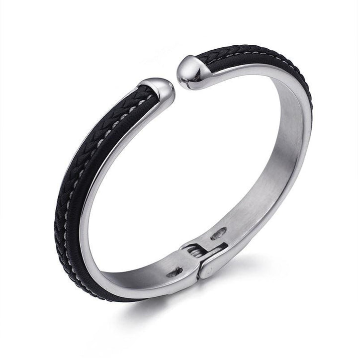 Kalen Punk 10mm Leather & Stainless Steel Cuff Bracelet Bangles for Men - kalen