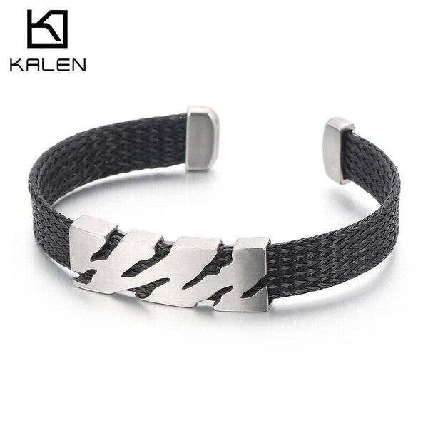 Kalen Punk Woven Leather Open Cuff Bangles  Bracelet For Men Trendy Rock Accessories Jewelry.