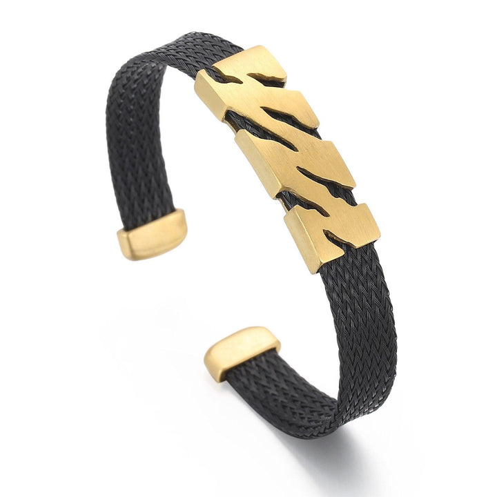 Kalen Punk Woven Leather Open Cuff Bangles  Bracelet For Men Trendy Rock Accessories Jewelry.