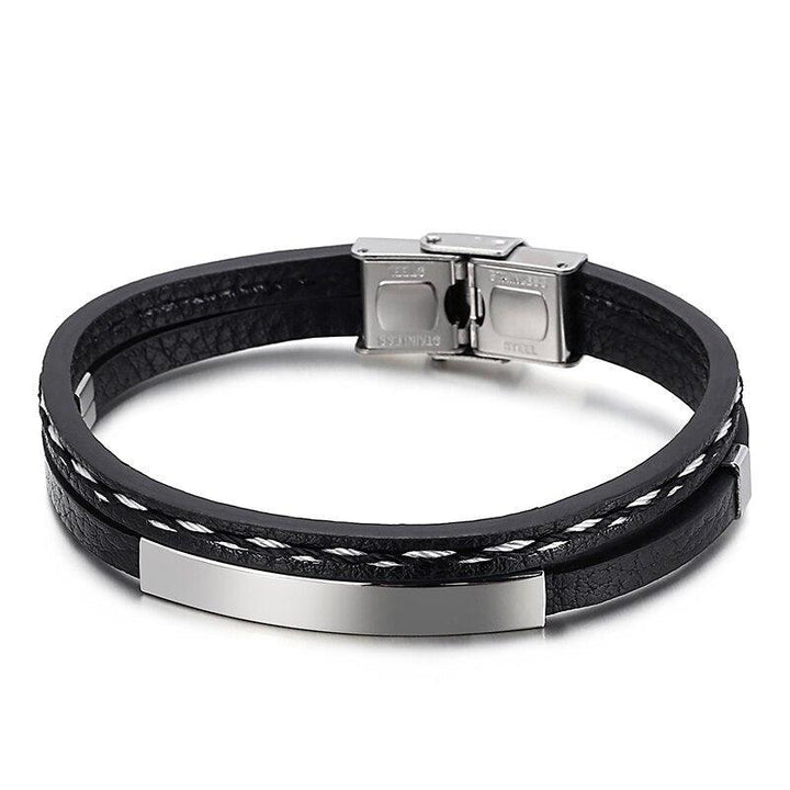 Kalen Punk Style Leather Wristband Men's Stainless Steel Three-Color Bracelet 20cm Party Accessories.