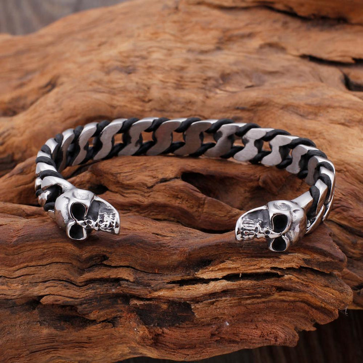 Kalen High Quality Stainless Steel Leather Staggered Men's Vintage Bracelet Punk Style Bangles.