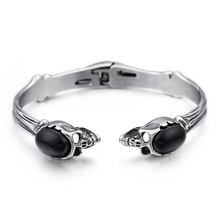 Kalen Punk 10mm Stainless Steel Skull Charm Cuff Bracelet Bangles - kalen