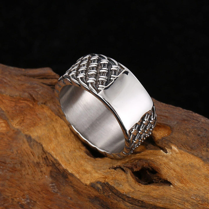 Kalen Punk 10mm Weave Pattern 316L Stainless Steel Men's Ring Vintage Jewelry Wide Accessories.
