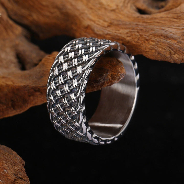 Kalen Punk 10mm Weave Pattern 316L Stainless Steel Men's Ring Vintage Jewelry Wide Accessories.