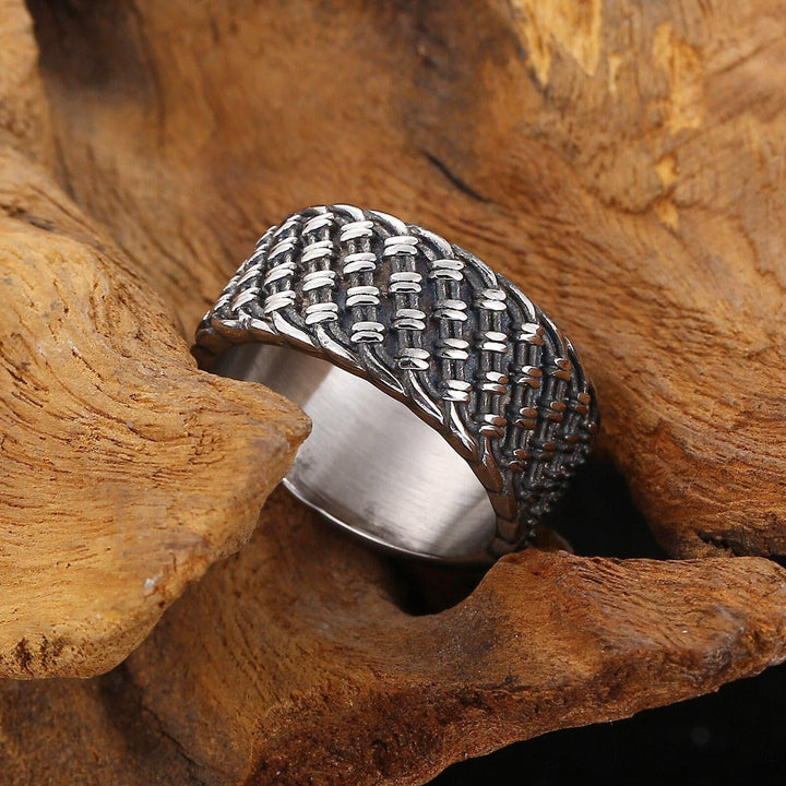 Kalen Punk 10mm Weave Pattern 316L Stainless Steel Men's Ring Vintage Jewelry Wide Accessories.