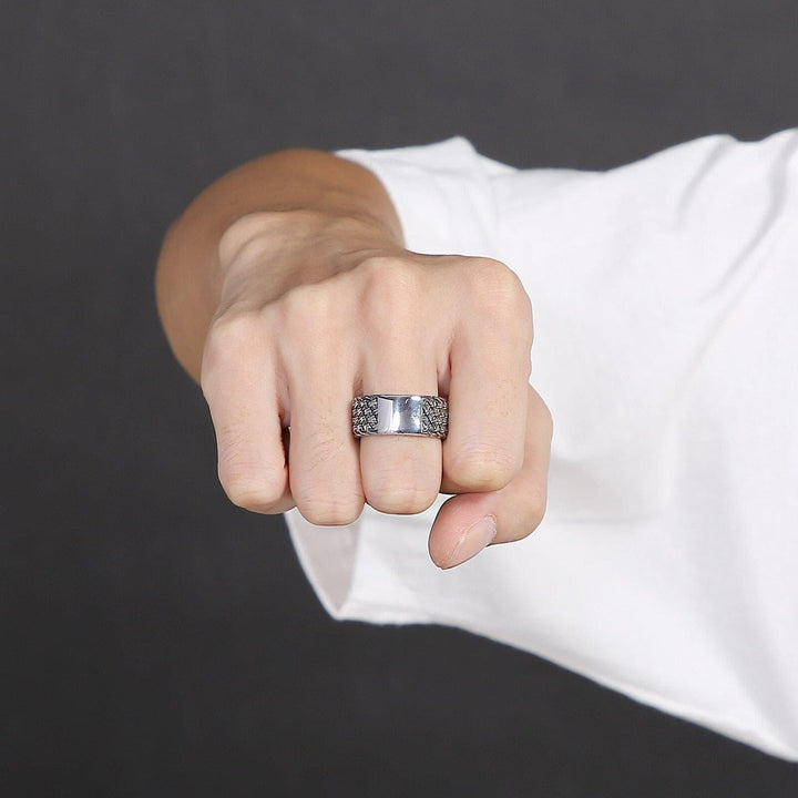 Kalen Punk 10mm Weave Pattern 316L Stainless Steel Men's Ring Vintage Jewelry Wide Accessories.