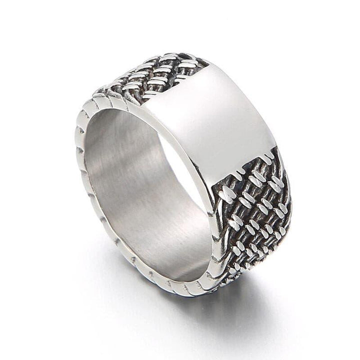 Kalen Punk 10mm Weave Pattern 316L Stainless Steel Men's Ring Vintage Jewelry Wide Accessories.