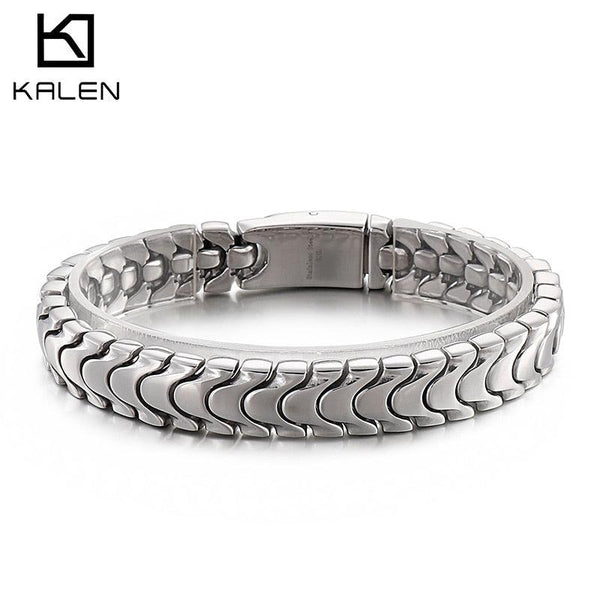 Kalen Punk 12mm Animal Chain Men's Vintage Brushed Stainless Steel Bracelet Wristband Jewelry.