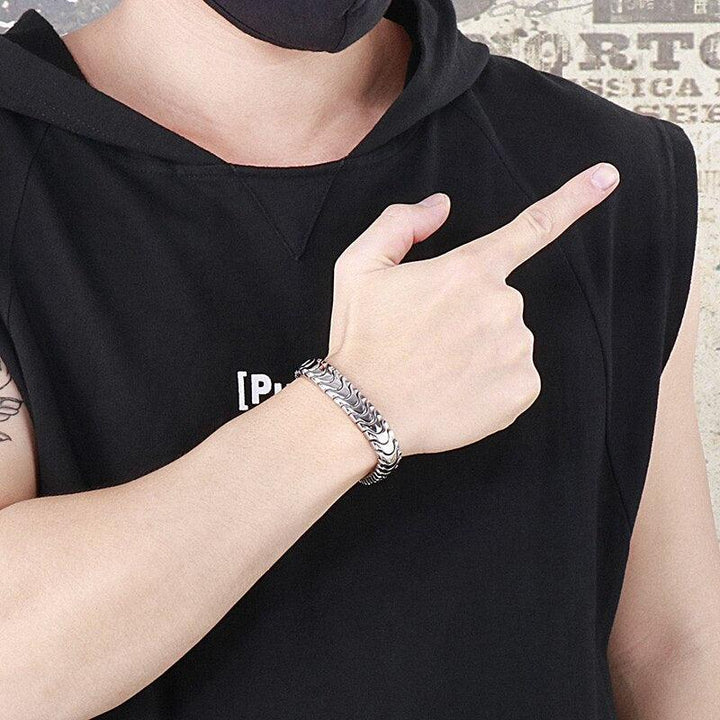 Kalen Punk 12mm Animal Chain Men's Vintage Brushed Stainless Steel Bracelet Wristband Jewelry.